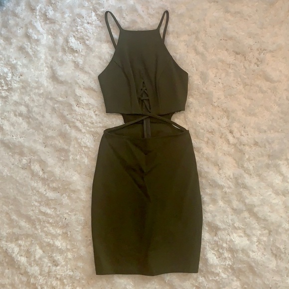 Olive Green Cut Out Dress - Picture 3 of 6